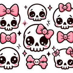 Cute Kawaii Skulls with Pink Bows