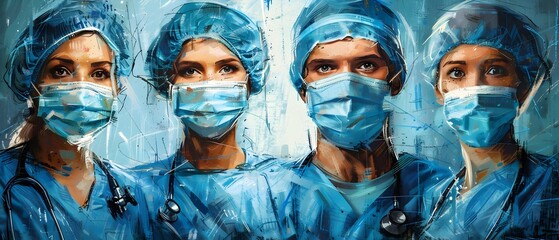 Healthcare Professionals Patients Masks Scrubs Surgery Hospital Teamwork Care. AI Generated