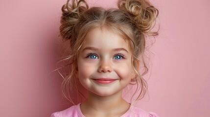 Fototapeta premium A cheerful girl with styled hair enjoys a moment of happiness in a whimsical environment