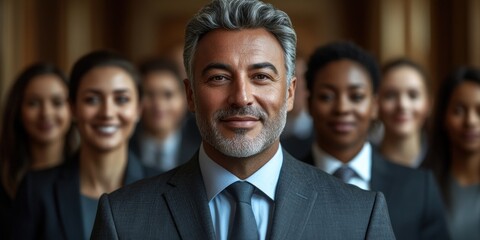 Group of professionals engaged in a confident, collaborative atmosphere at a corporate meeting