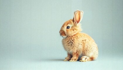 a small brown rabbit sitting on top of a white floor