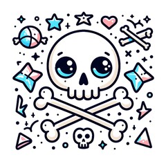Cute Skull and Crossbones with Kawaii Elements
