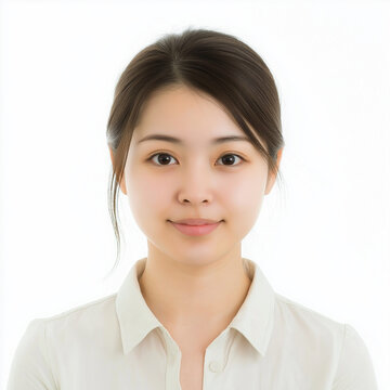 Biometrisches Passfoto einer Japanerin auf wei&szlig;em Hintergrund