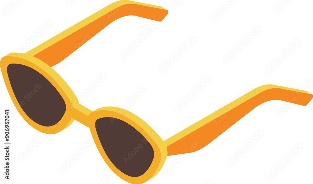 Wall mural yellow oval sunglasses lying on white background isometric illustration