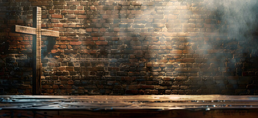 A Simple Slide Show Background for Presentations with a Rustic Cross on a Simple Table and Background