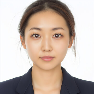 Biometrisches Passfoto einer Japanerin auf wei&szlig;em Hintergrund