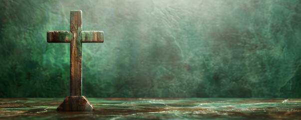 A Simple Slide Show Background for Presentations with a Rustic Cross on a Simple Table and Background
