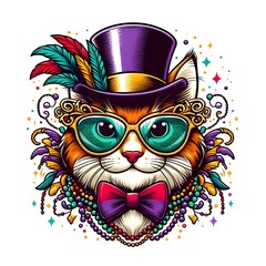 Dapper Cat with Top Hat and Sunglasses