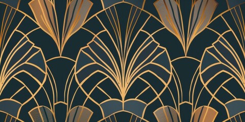 Art Deco Pattern with Gold Lines on Dark Background