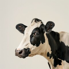 Medium shot of a cow full body shot, isolated on a light solid pastel white background, 