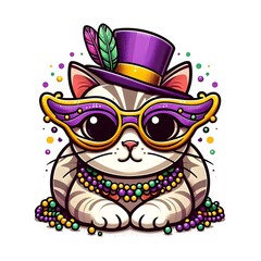 Festive Cat in Mardi Gras Costume