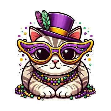 Festive Cat in Mardi Gras Costume