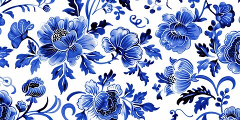Blue Floral Pattern on White Background