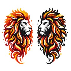 Fiery Lion Head with Abstract Flames Design