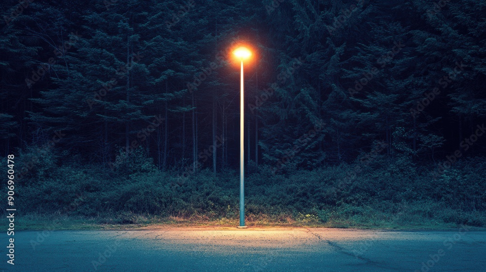 Canvas Prints Solitary Streetlight Illuminating Dark Forest Path