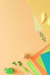 School supplies on yellow background. Back to school, education concept