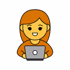 Woman Operating Laptop With Coffee Cartoon Vector Icon Illustration