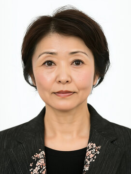 Biometrisches Passfoto einer Japanerin auf wei&szlig;em Hintergrund