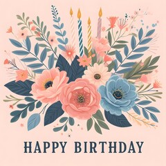 Floral Birthday Card with Candles