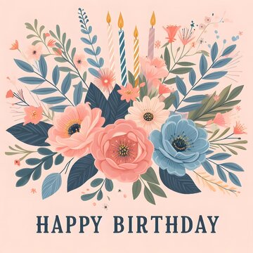 Floral Birthday Card with Candles