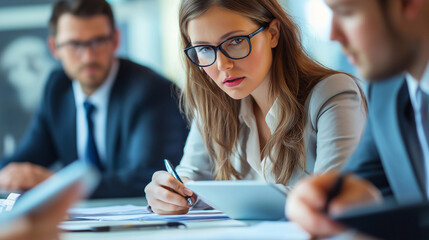 Group of young business people in smart casual wear are working together in office. communication with smile, working relationship