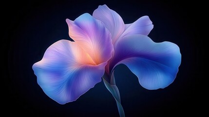 Blue Iris Flower on Black Background.