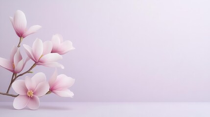 Pink Magnolia Flowers on a Purple Background.