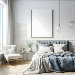 Minimalist Bedroom Interior Design with Blue and White Bedding