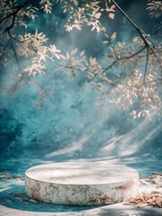 Naklejka premium Empty stone podium in a nature-inspired background