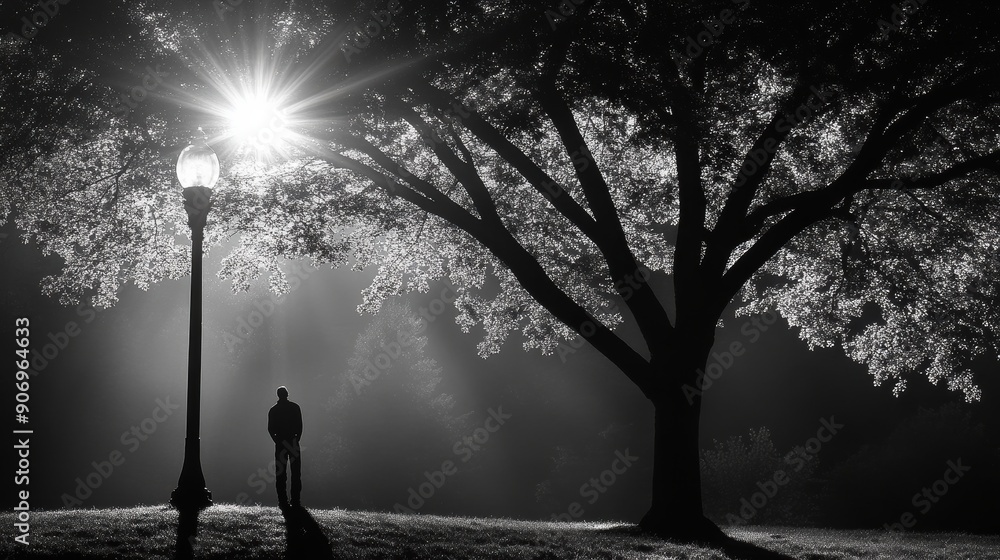 Canvas Prints Silhouetted Figure Under a Streetlamp at Dusk