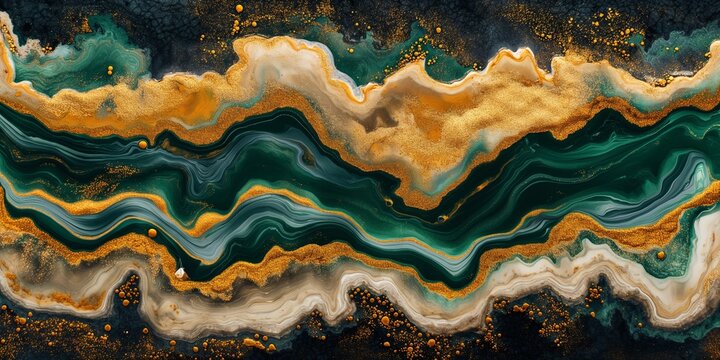 Abstract geode with gold and green swirling layers