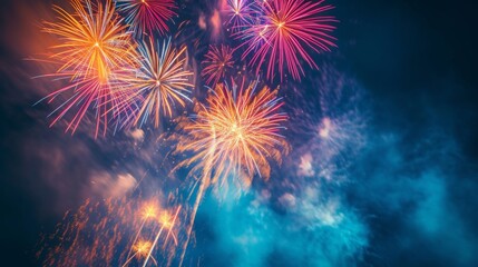 Fototapeta premium Vibrant fireworks display against a night sky