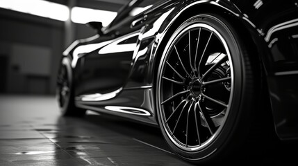 Stylish car wheel, highlighting the design of the rim and tire