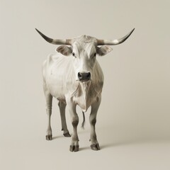 Naklejka premium Medium shot of a cow full body shot, isolated on a light solid pastel white background, 