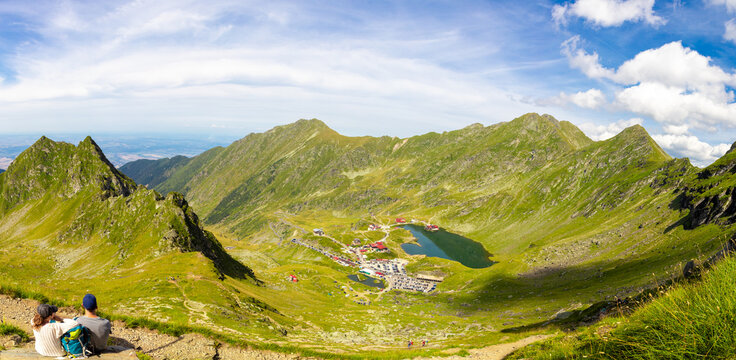 Landscape with Balea lake in Fagaras mountains - Romania seen from above