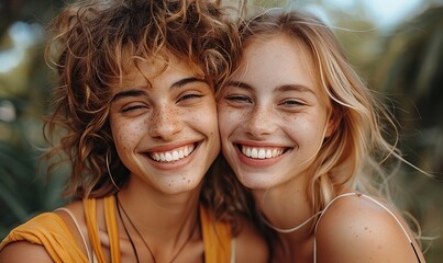 Fototapeta premium Best friends talk and smile together.