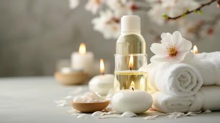 Obraz premium Serene arrangement of spa treatment items