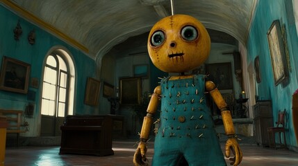 Whimsical Doll in an Eerie Room Interior