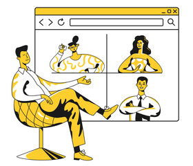 Man at an online meeting with his coworkers