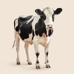 Medium shot of a cow full body shot, isolated on a light solid pastel white background, 