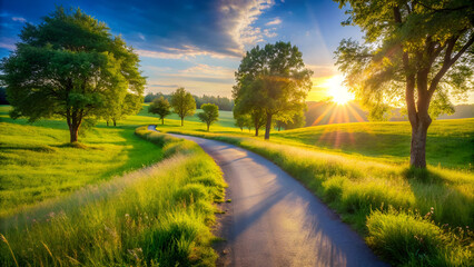 Obraz premium Serpentine path inviting exploration through a sun-drenched natural haven.