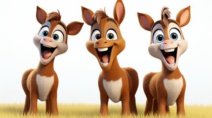 Naklejka premium Set of vibrant 3d cute happy cartoon horse characters isolated on white background in png format