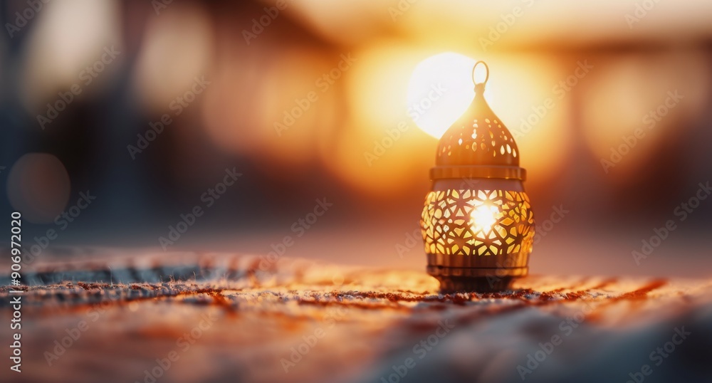 Wall mural Elegant Lantern on a Carpet at Sunset With a Warm Glow