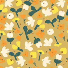 Vector seamless pattern with hand drawn flying birds with flowers . Background for Valentines day, holiday design, wallpaper, fabric. Flat cartoon illustration	
