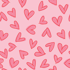 Seamless pattern  with hearts on pink background. Vector illustration.