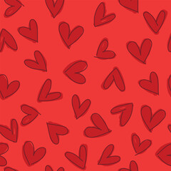 Seamless pattern with hearts on red background. Vector illustration for holidays, Valentine's day, wrapping paper.