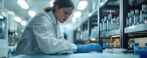 Focused scientist conducting research in modern laboratory environment