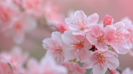 Fototapeta premium Delicate Pink Flowers Blooming in a Soft Spring Garden