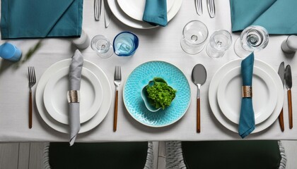 Plates, forks, spoons are arranged on table, restaurant, hotels, chef, dining