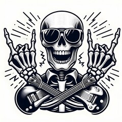 Rock and Roll Skeleton with Guitars
